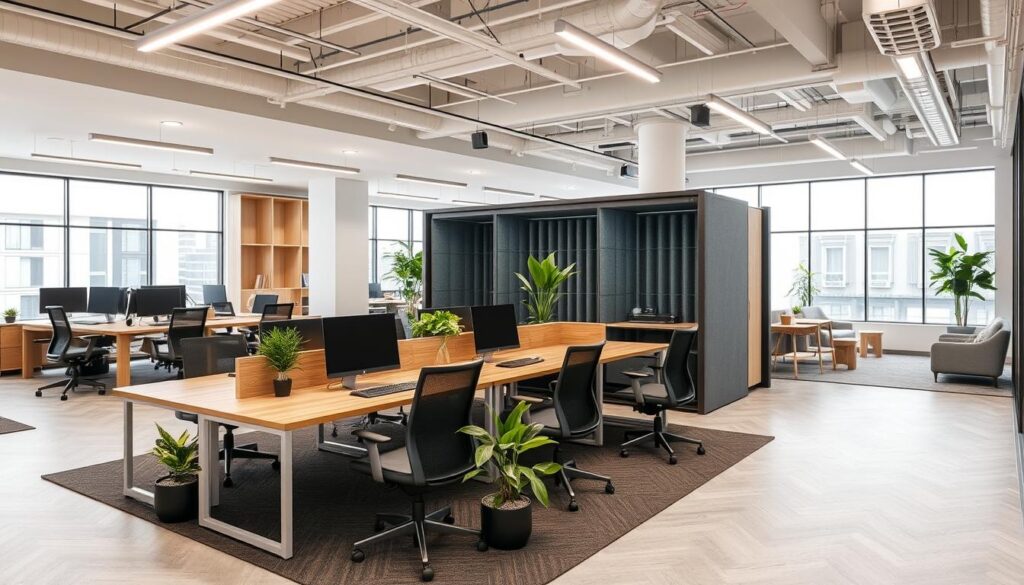 Moderne Büromöbel in einem New Work Konzept mit verschiedenen Arbeitsbereichen Moderne Büromöbel in einem New Work Konzept mit verschiedenen Arbeitsbereichen