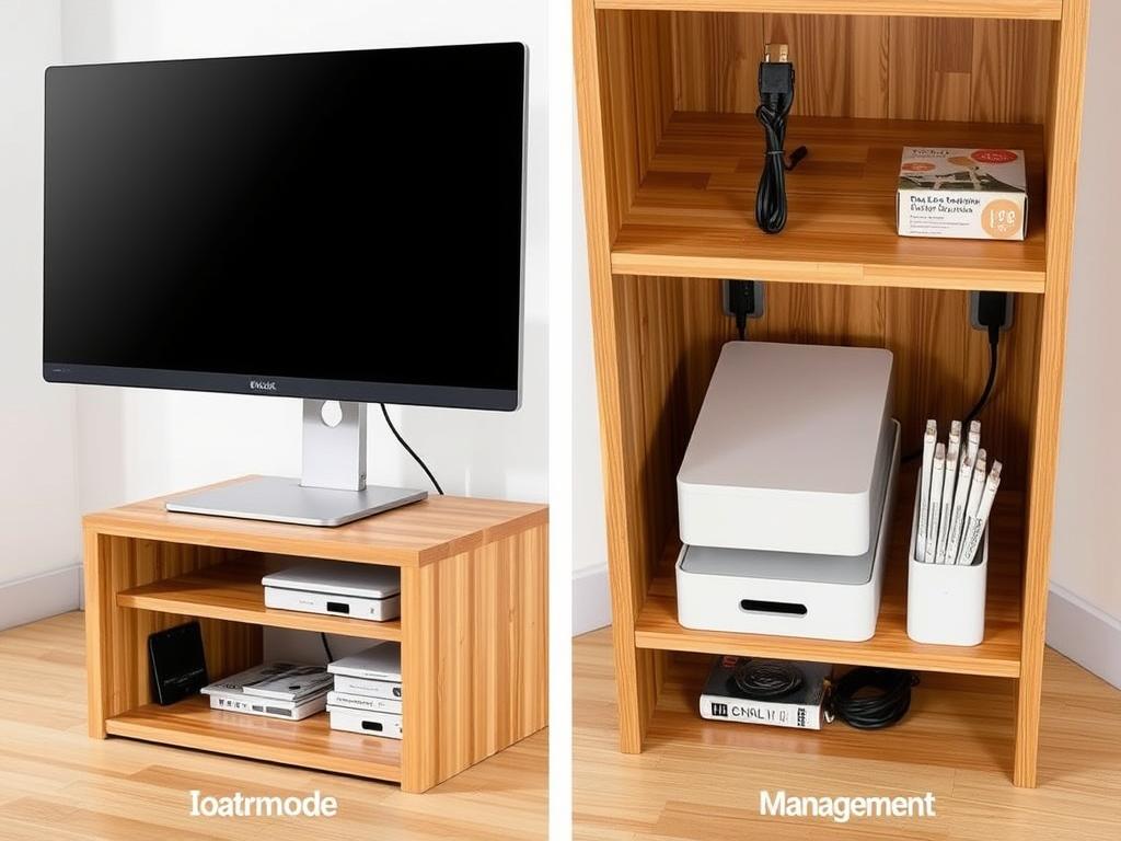 Moderner Monitorständer mit Stauraum als ergänzende moderne Büromöbel Moderner Monitorständer mit Stauraum als ergänzende moderne Büromöbel